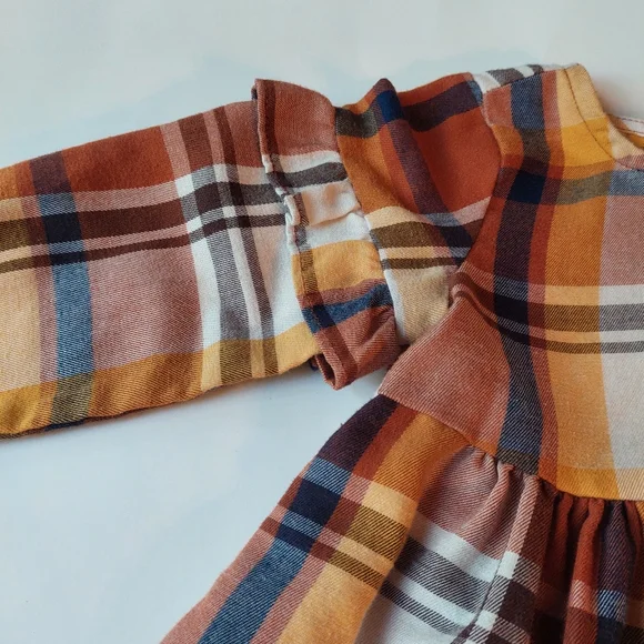 🛍 The Children's Place Baby Girl Plaid Dress 12-18 M Fall Yellow Brown White - Picture 5 of 7